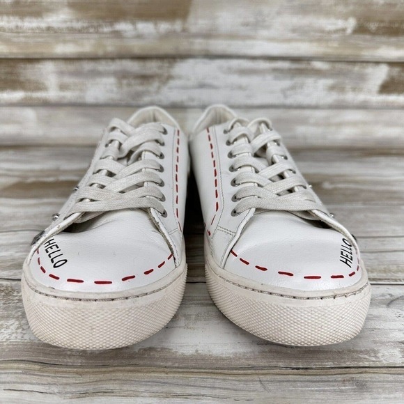 ALDO White Sneakers Women Size 6 Mavrina Trainers Lace Up Shoes Leather Studded - Picture 4 of 13